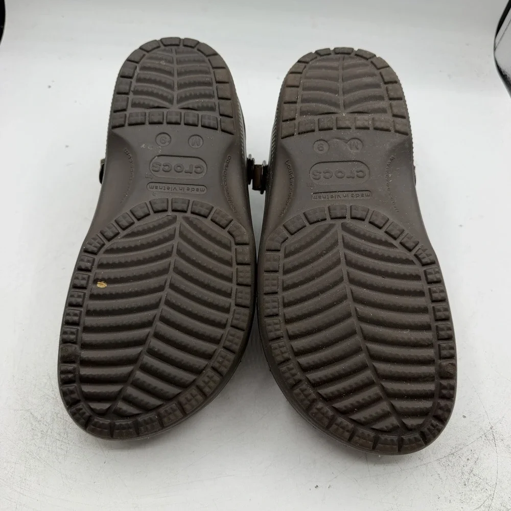 Crocs Yukon Mesa Clog Mens Sz 9 Espresso Brown Leather Adjustable Strap Shoes